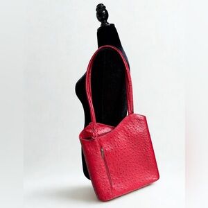 Elegant Genuine Red Leather 2-way Tote Bag & Backpack. Pre-❤️